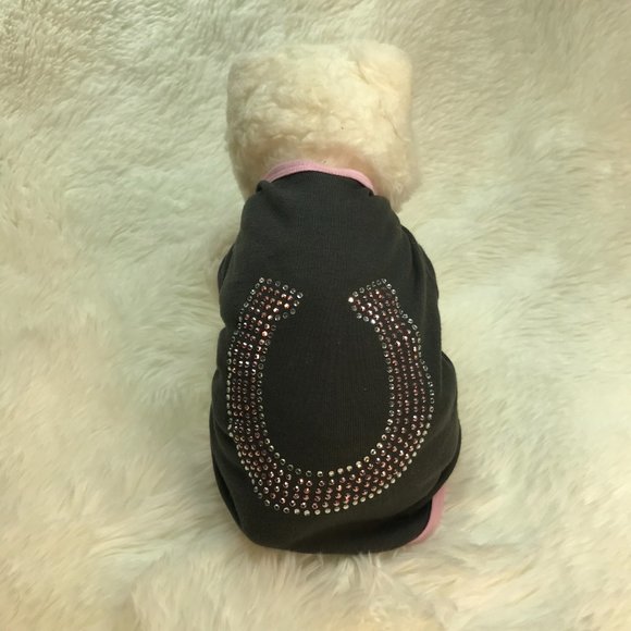 ***SALE***NWOT Custom Rhinestone/stud Lucky Horseshoe Doggie Tee - Picture 2 of 6